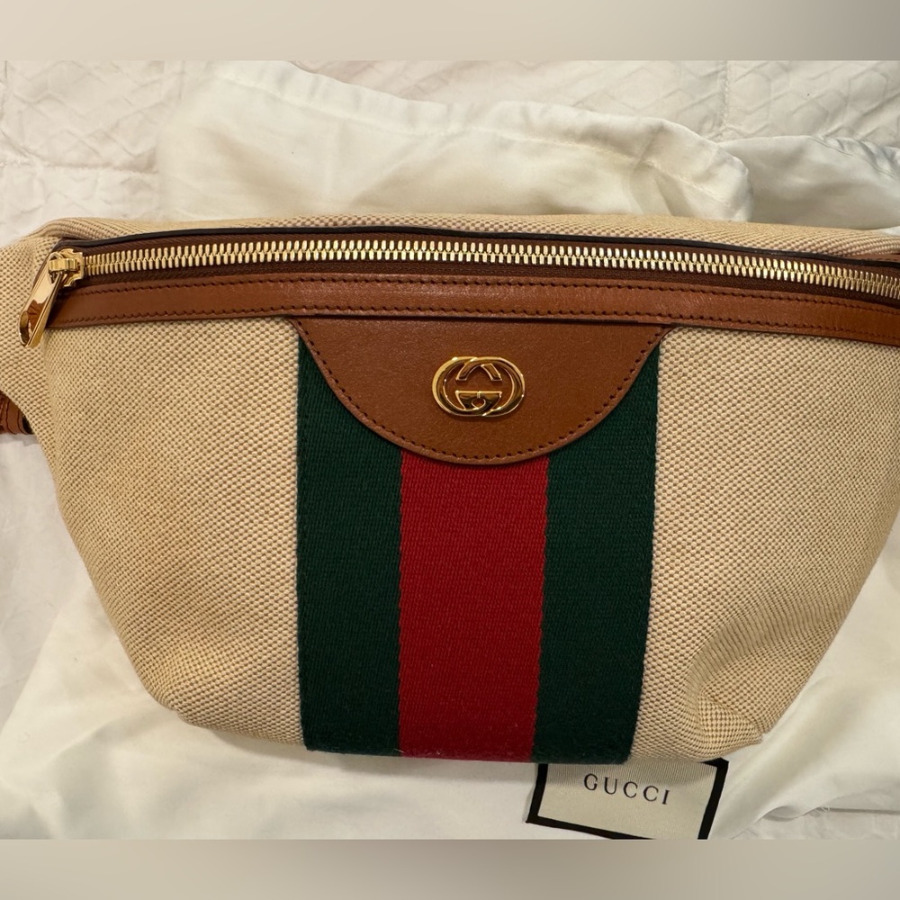 Gucci Beige Woven Vintage Web Belt Bag